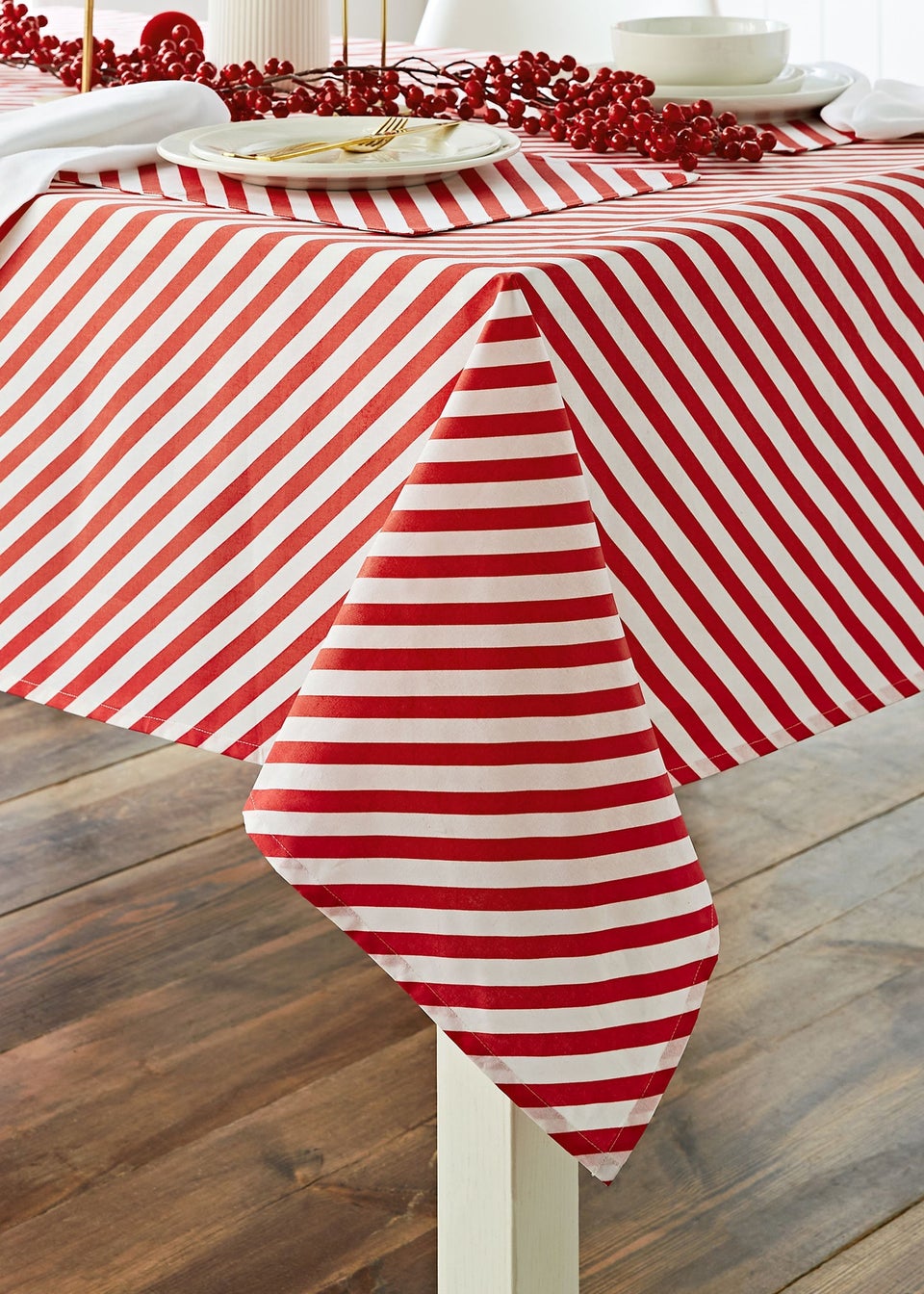Catherine Lansfield Christmas Candy Cane Cotton Table Cloth