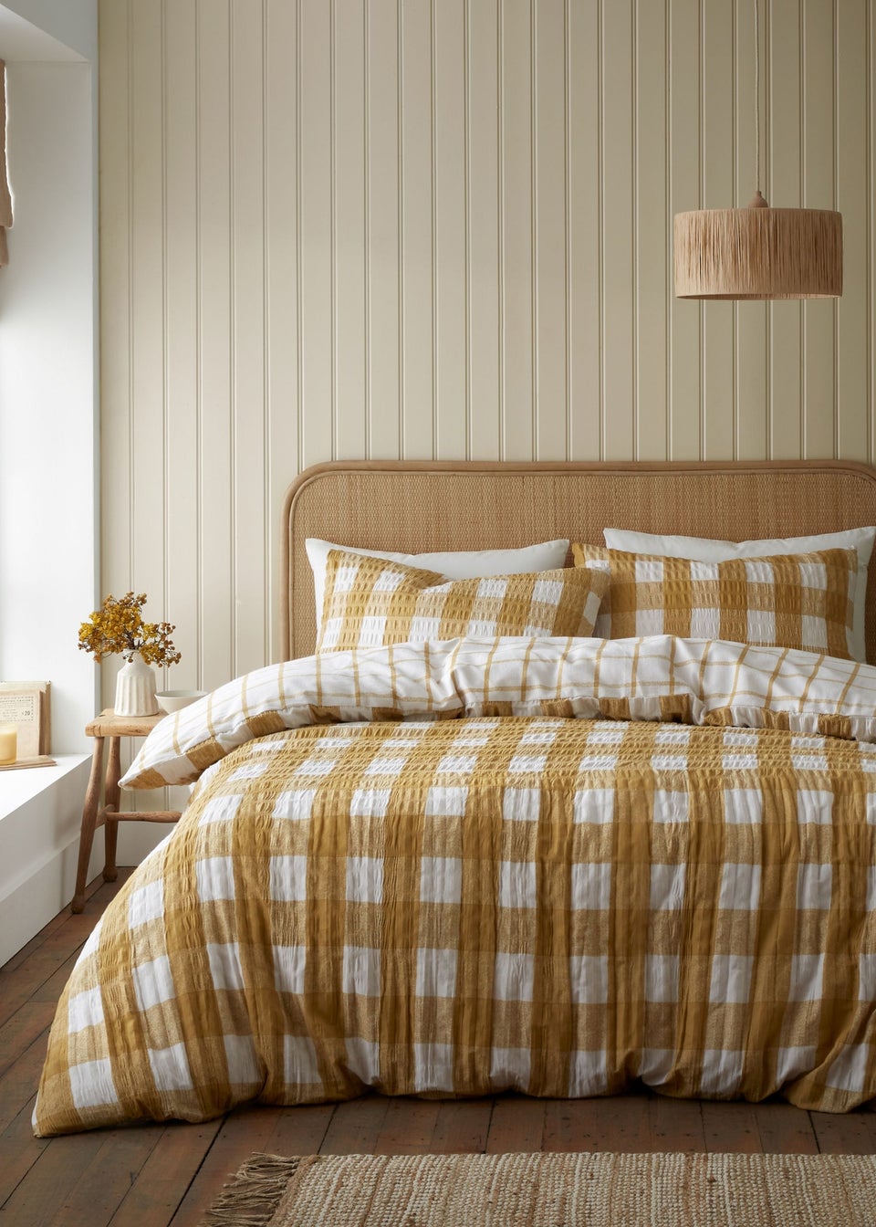 Catherine Lansfield Brushed Seersucker Gingham Reversible Duvet Cover Set