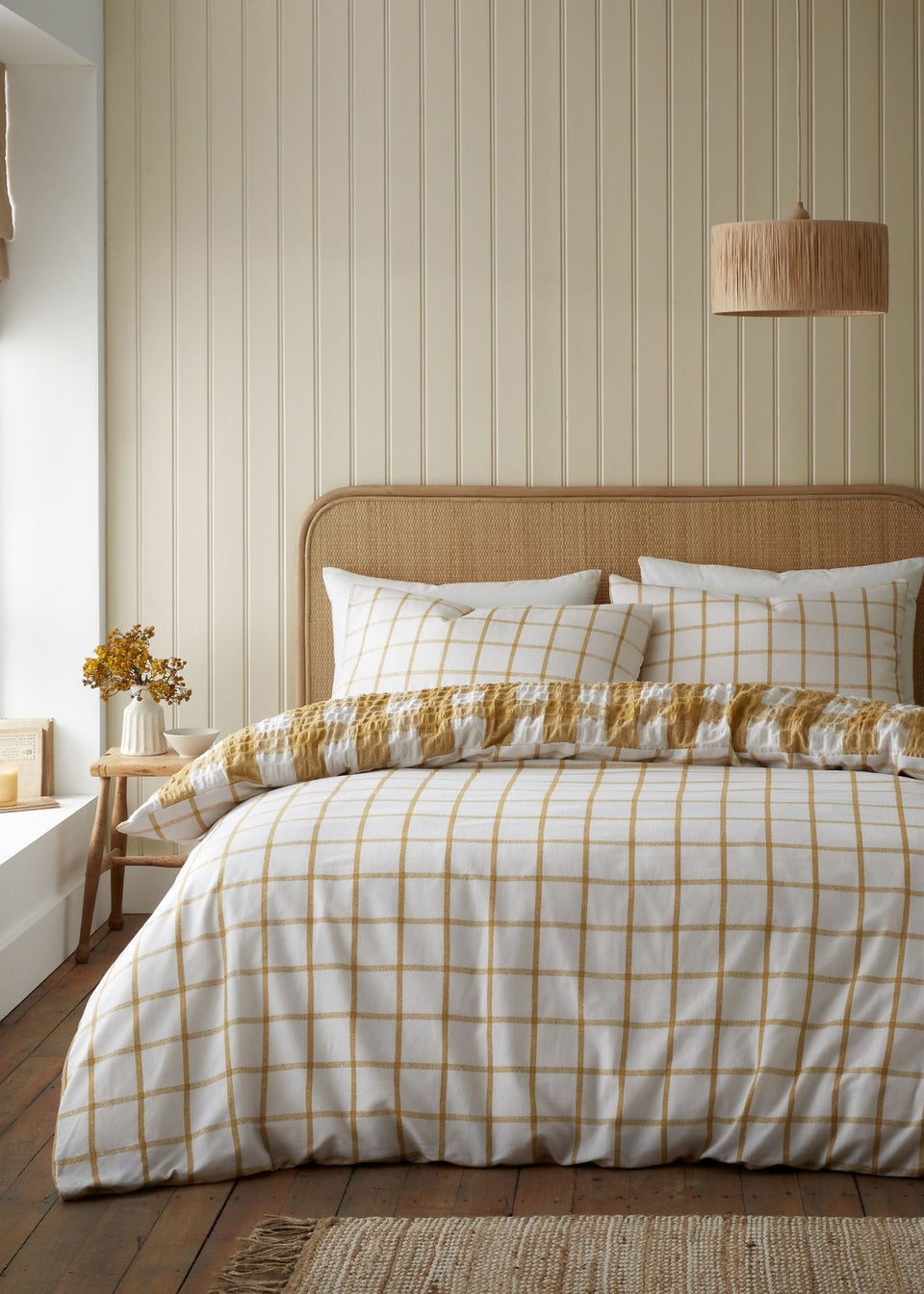 Catherine Lansfield Brushed Seersucker Gingham Reversible Duvet Cover Set