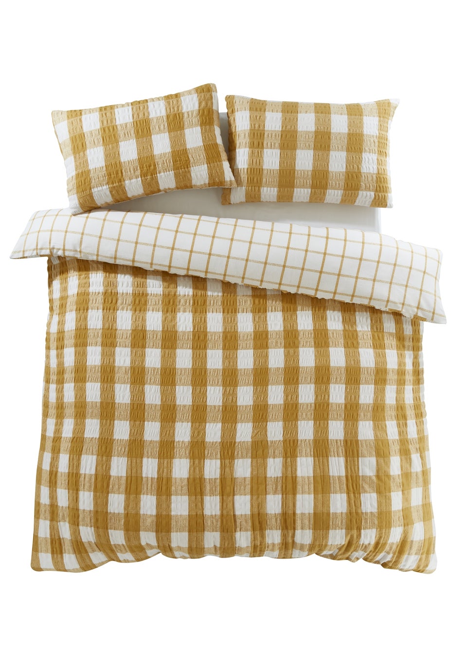 Catherine Lansfield Brushed Seersucker Gingham Reversible Duvet Cover Set