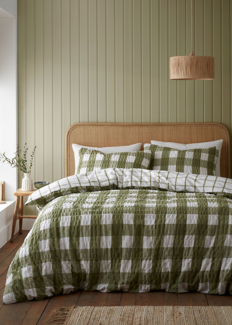 Catherine Lansfield Brushed Seersucker Gingham Reversible Duvet Cover Set