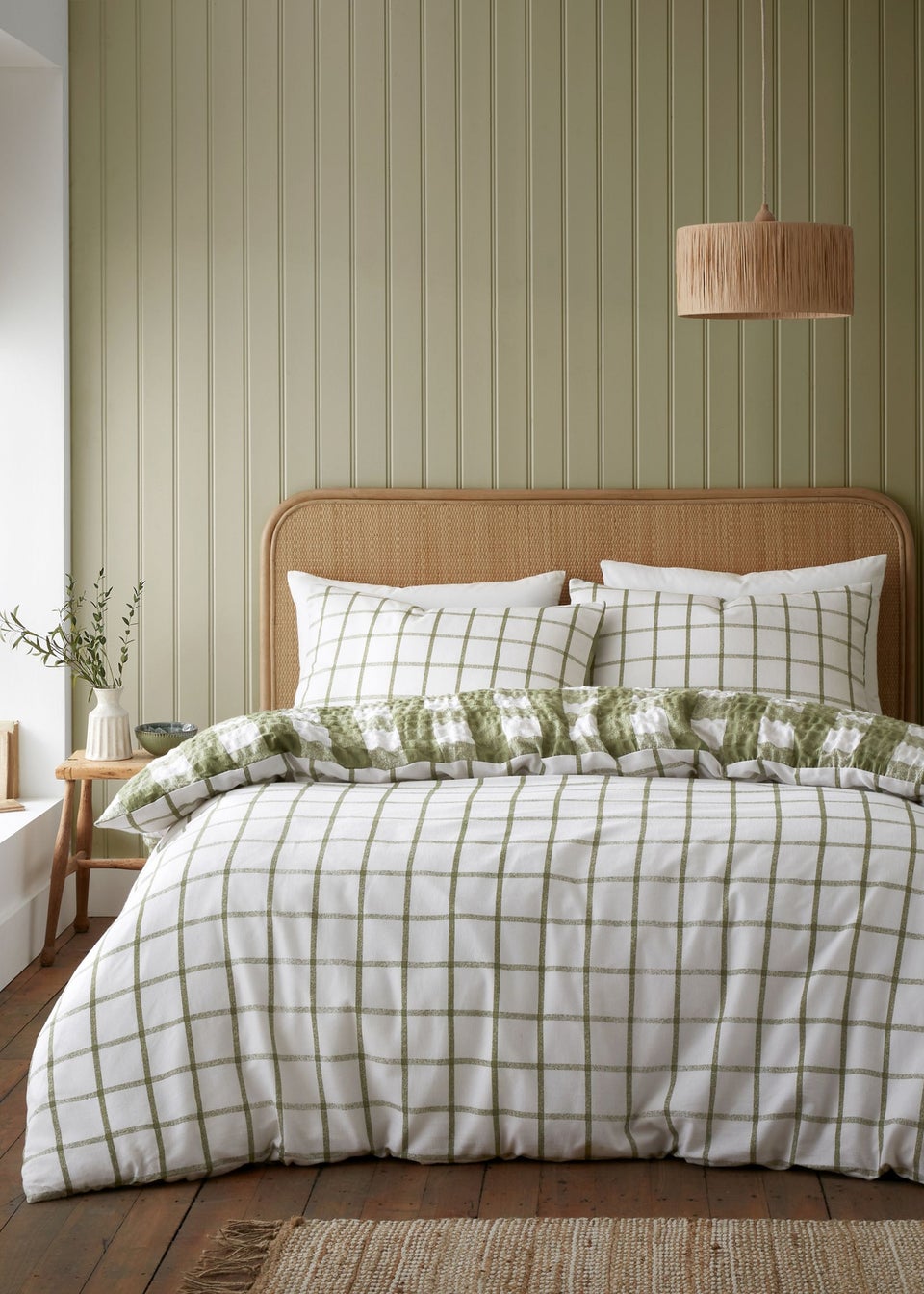 Catherine Lansfield Brushed Seersucker Gingham Reversible Duvet Cover Set