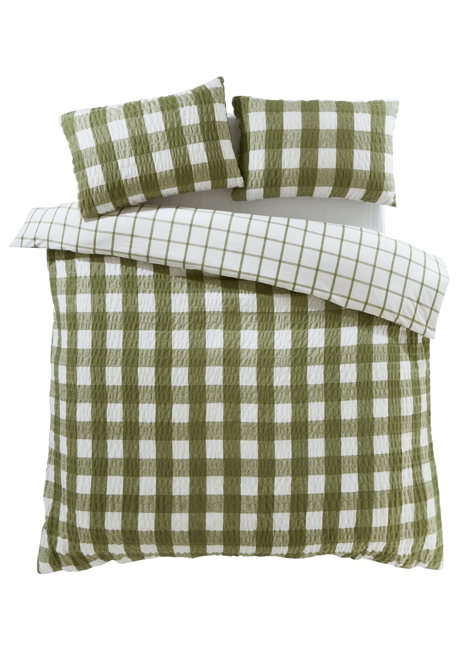 Catherine Lansfield Brushed Seersucker Gingham Reversible Duvet Cover Set