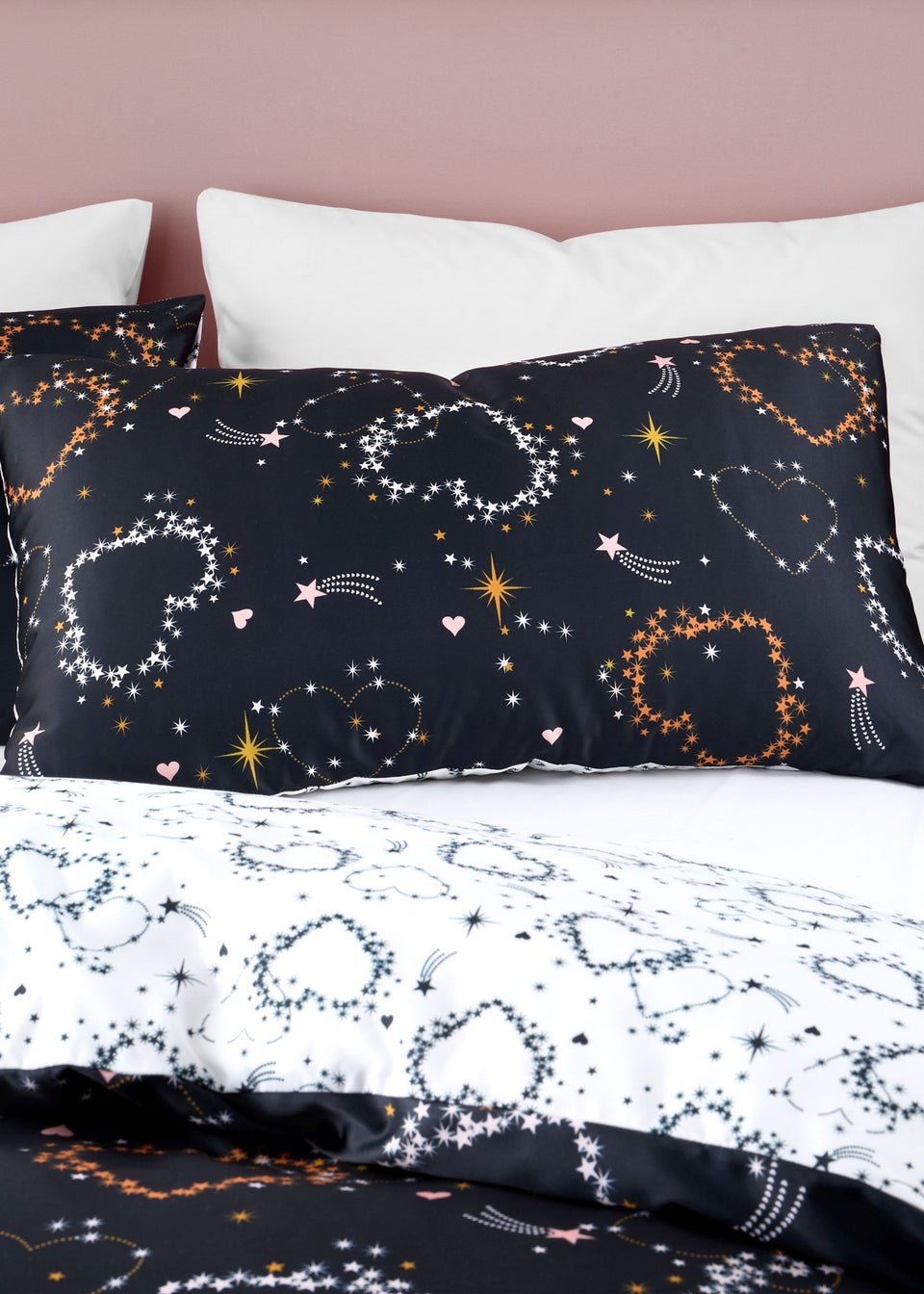 Catherine Lansfield Cosmic Hearts and Stars Reversible Duvet Cover Set