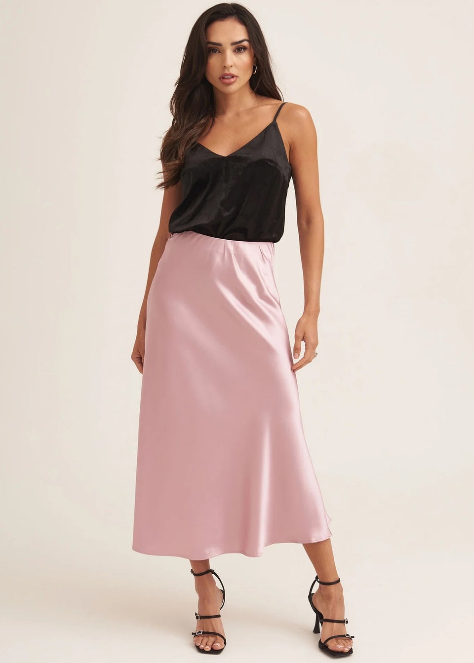 Gini London Champagne Satin Bias Cut Midi Skirt - Matalan