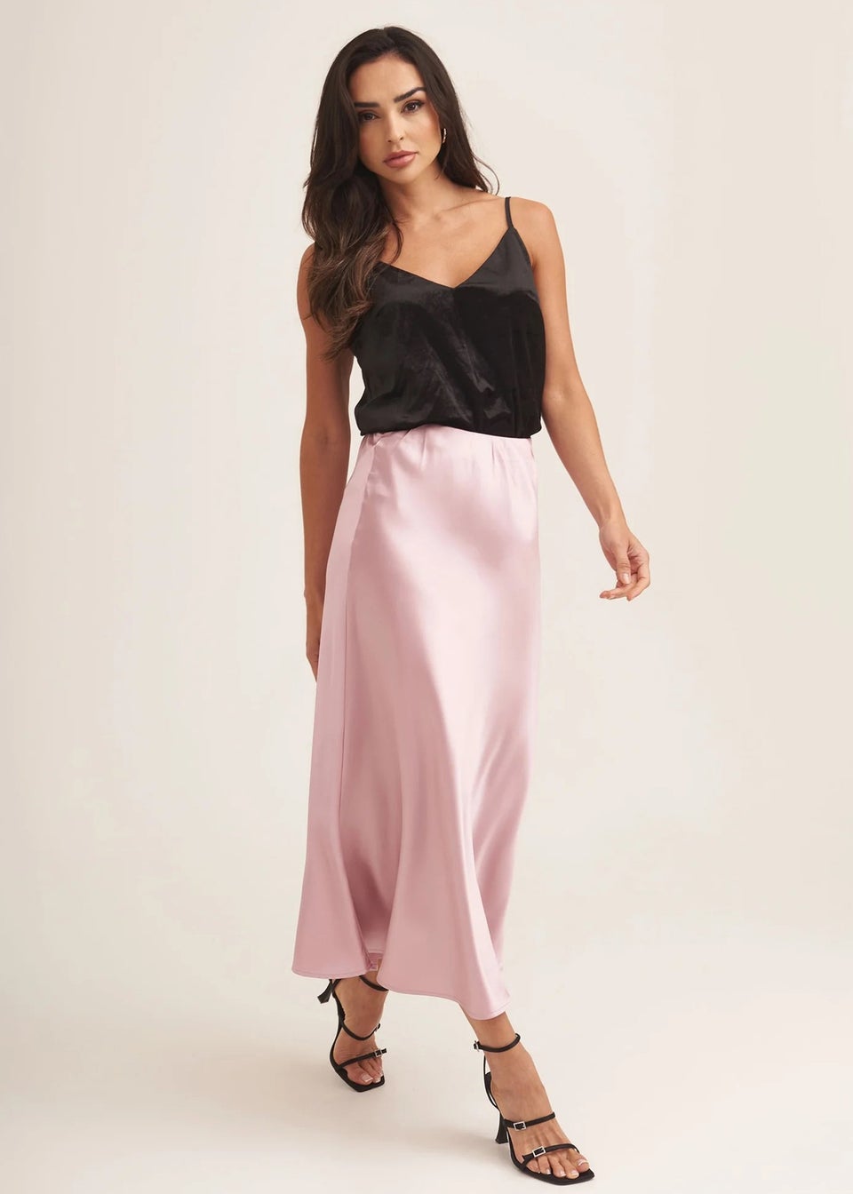 Gini London Champagne Satin Bias Cut Midi Skirt - Matalan