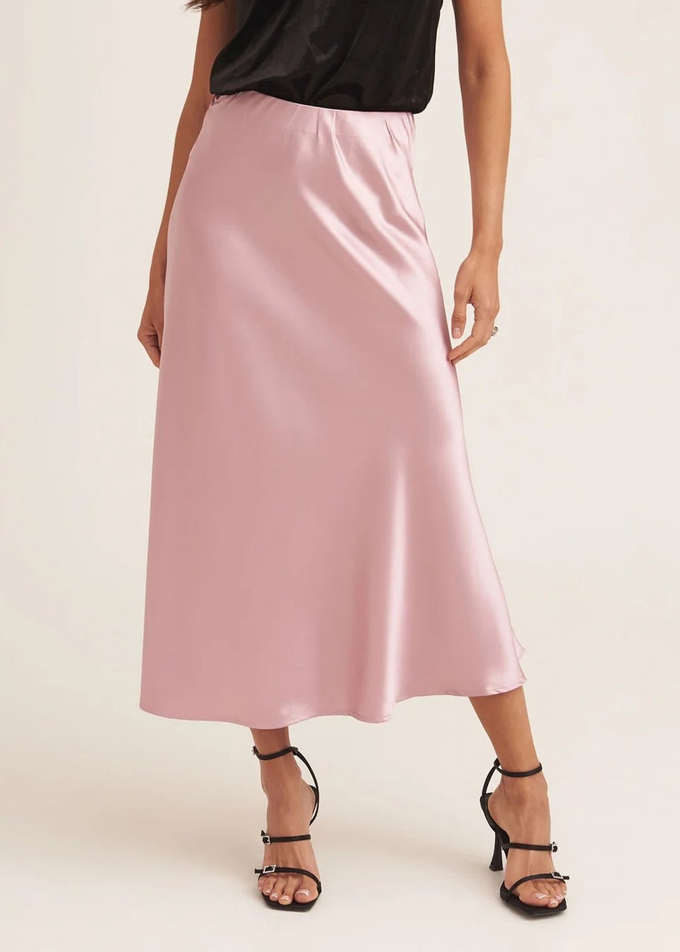 Gini London Champagne Satin Bias Cut Midi Skirt - Matalan