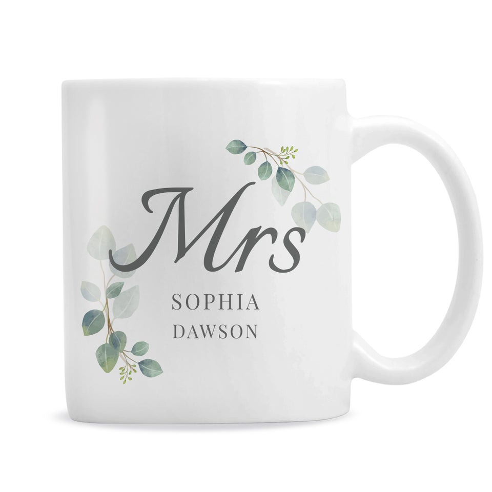 Personalised Memento Company White Botanical Mrs Mug