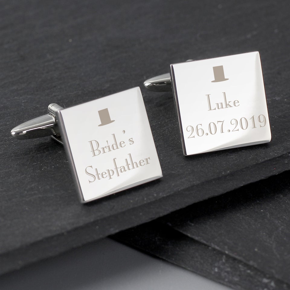 Personalised Memento Company Silver Decorative Wedding Any Role Square Cufflinks