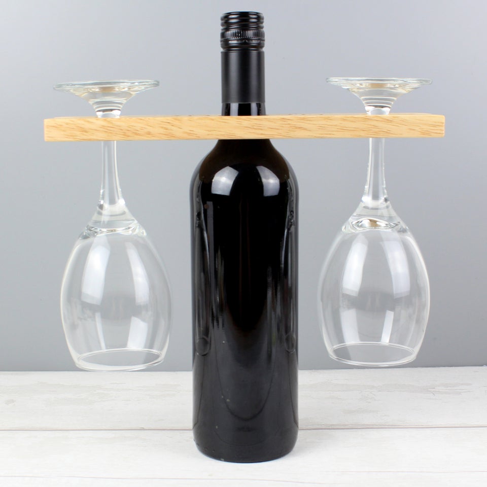 Personalised Memento Company Wood Wine O'clock Wine Glass & Bottle Holder