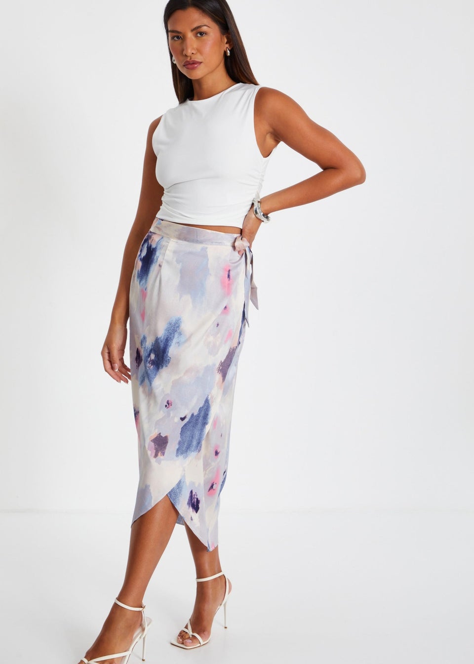 Quiz Multi Marble Print Wrap Midi Skirt