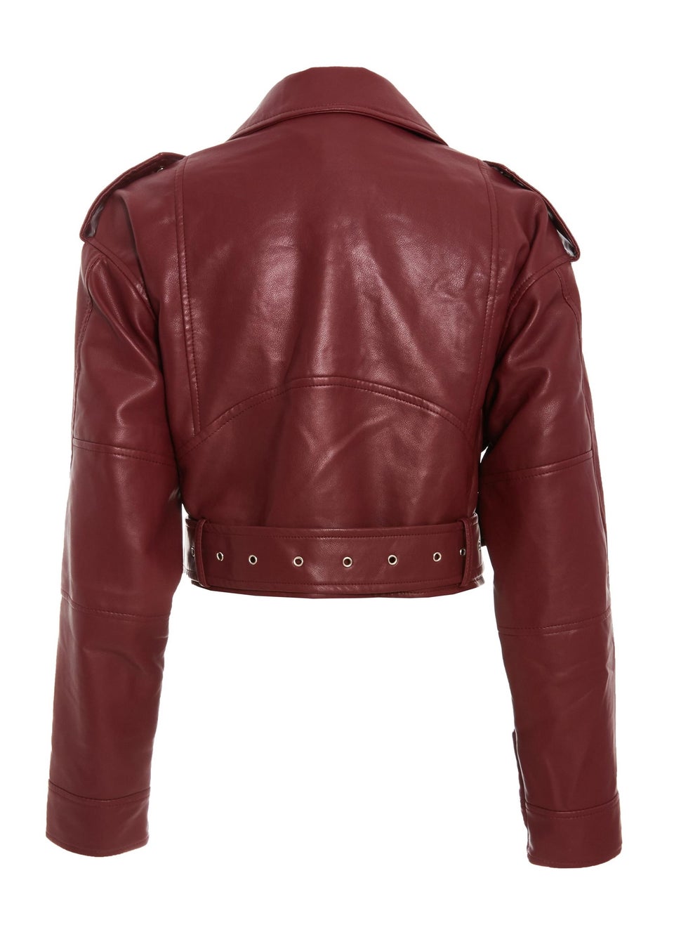 Quiz Burgundy Faux Leather Oversized Biker Jacket Matalan