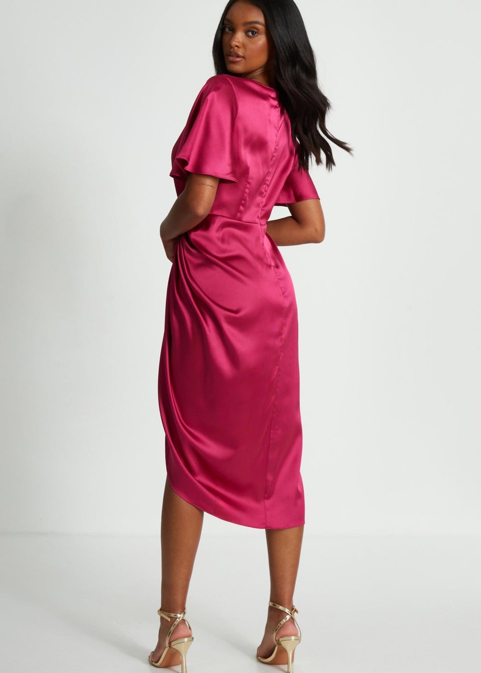 Quiz Red Satin Ruched Wrap Midi Dress Matalan