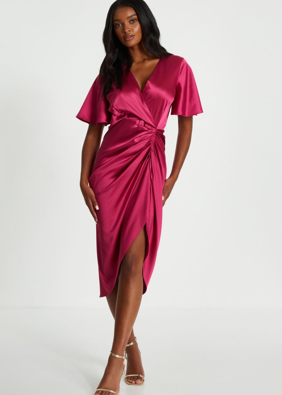 Red midi satin dress shop