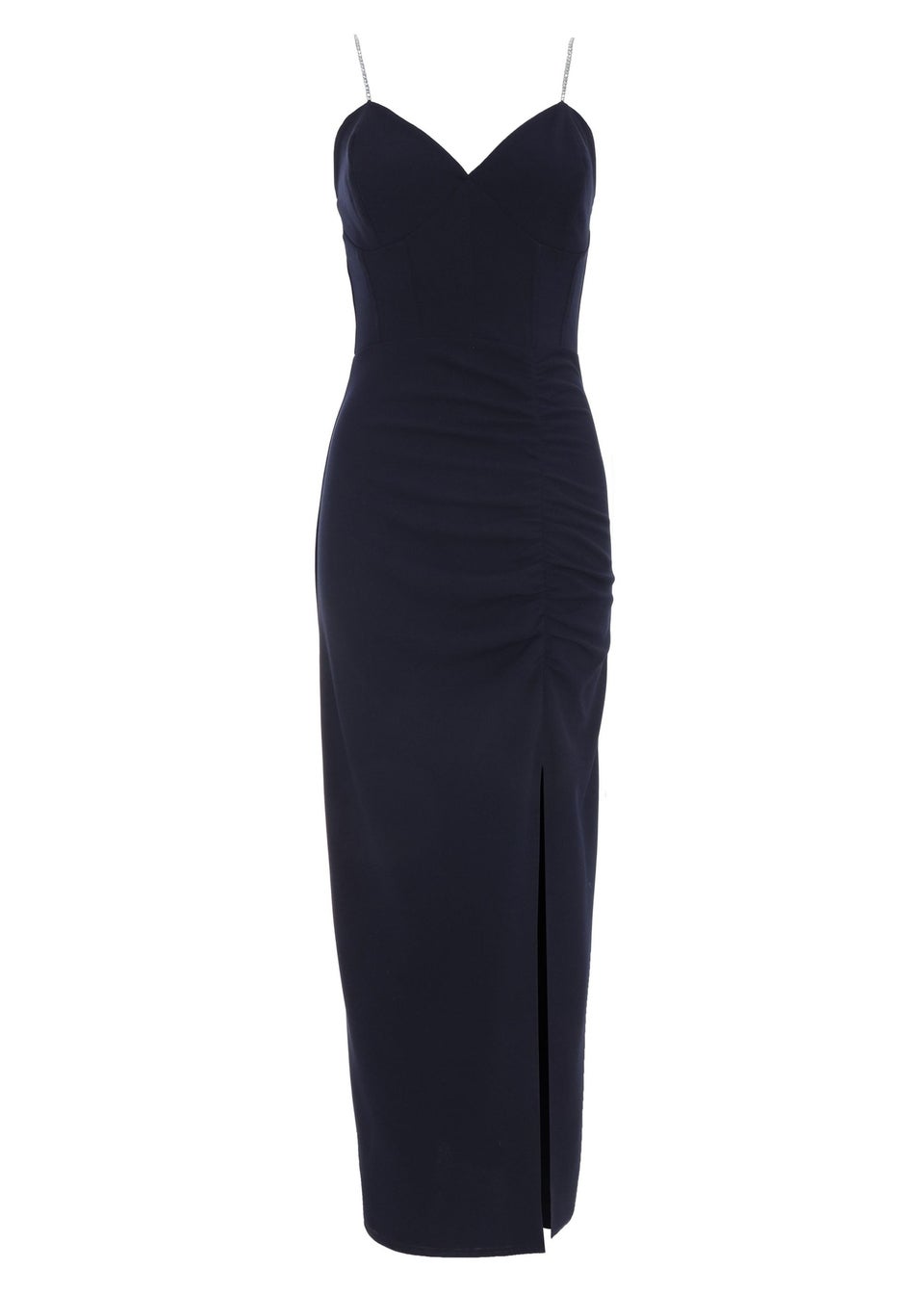 Quiz Blue Petite Diamante Ruched Maxi Dress