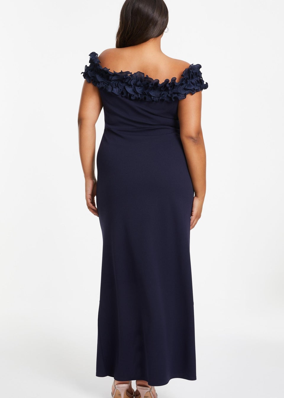 Quiz Blue Curve Ruffle Bardot Maxi Dress Matalan