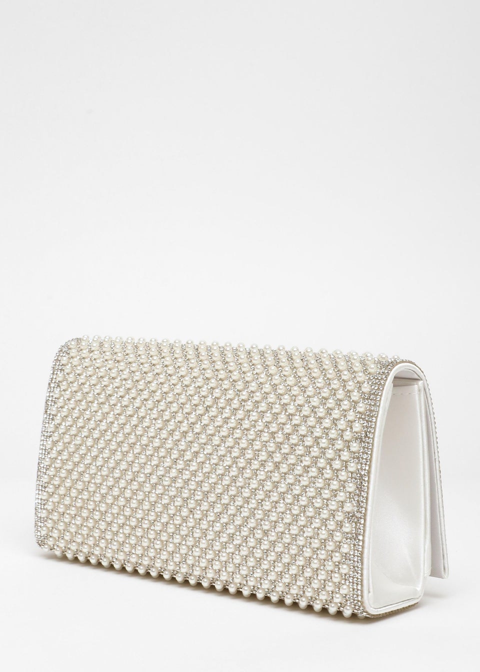 Quiz White Bridal Pearl Embellished Clutch Bag Matalan