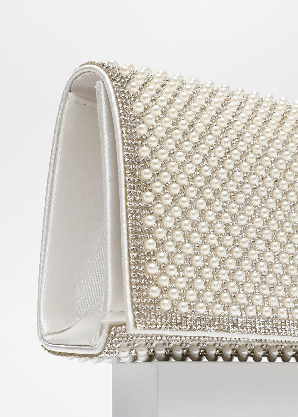 Quiz White Pearl Embellished Clutch Bag