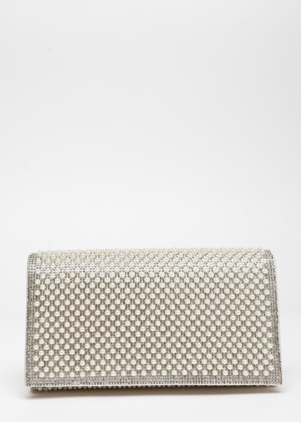 Quiz White Pearl Embellished Clutch Bag