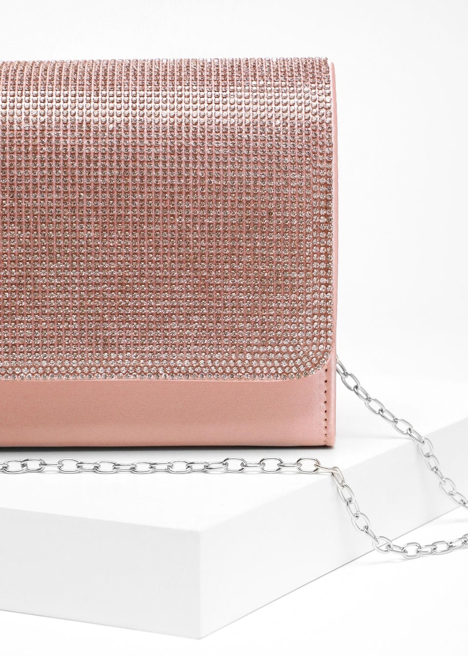 Quiz Pink Satin Diamante Clutch Bag