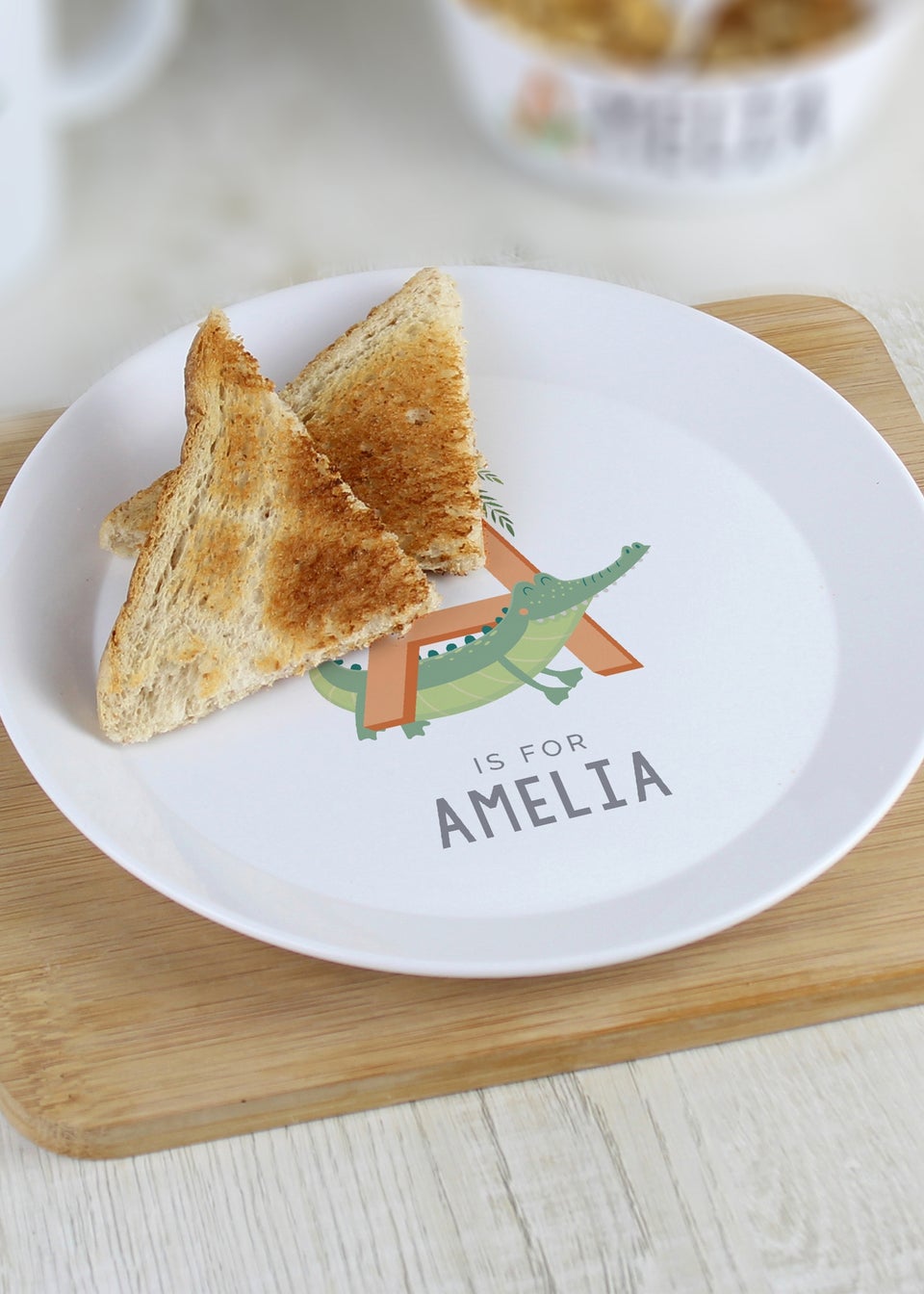 Personalised Memento Company White Animal Alphabet Plastic Plate