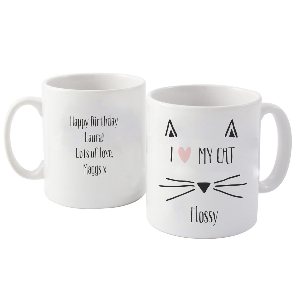 Personalised Memento Company White Cat Features Mug