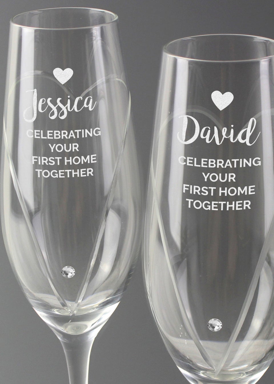Personalised Memento Company Clear Hand Cut Heart Celebration Pair of Flutes with Gift Box