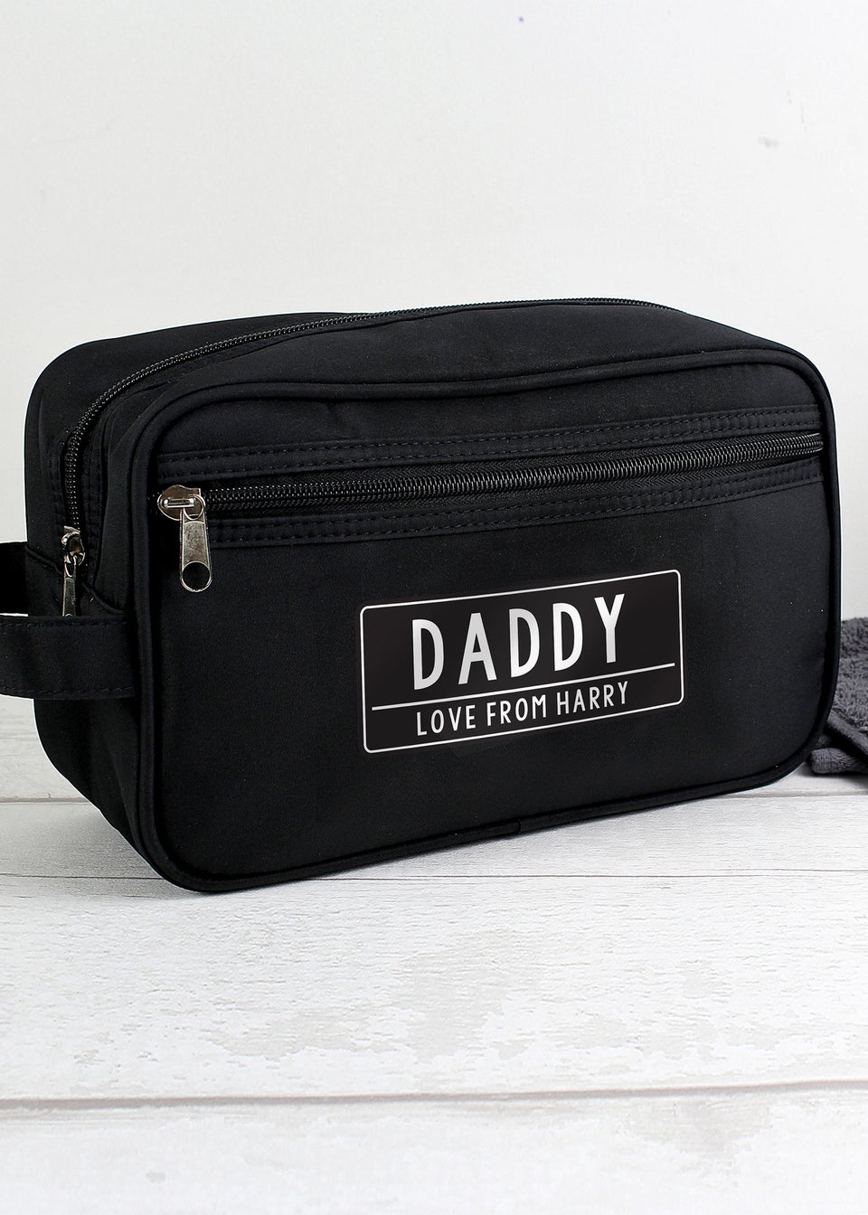 Personalised Memento Company Black Free Text Toiletry Bag Matalan