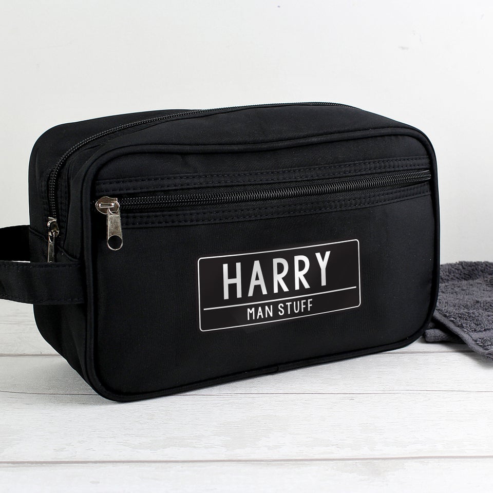 Personalised Memento Company Black Free Text Toiletry Bag Matalan