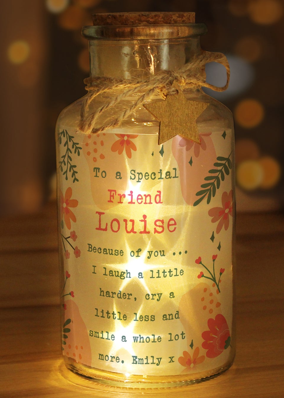 Personalised Memento Company Clear Floral LED Glass Jar