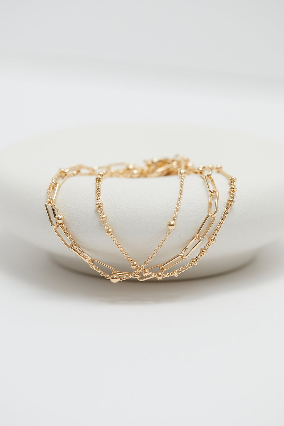 Mood Gold Polished Ball Fine Chain Bracelets - Pack of 3