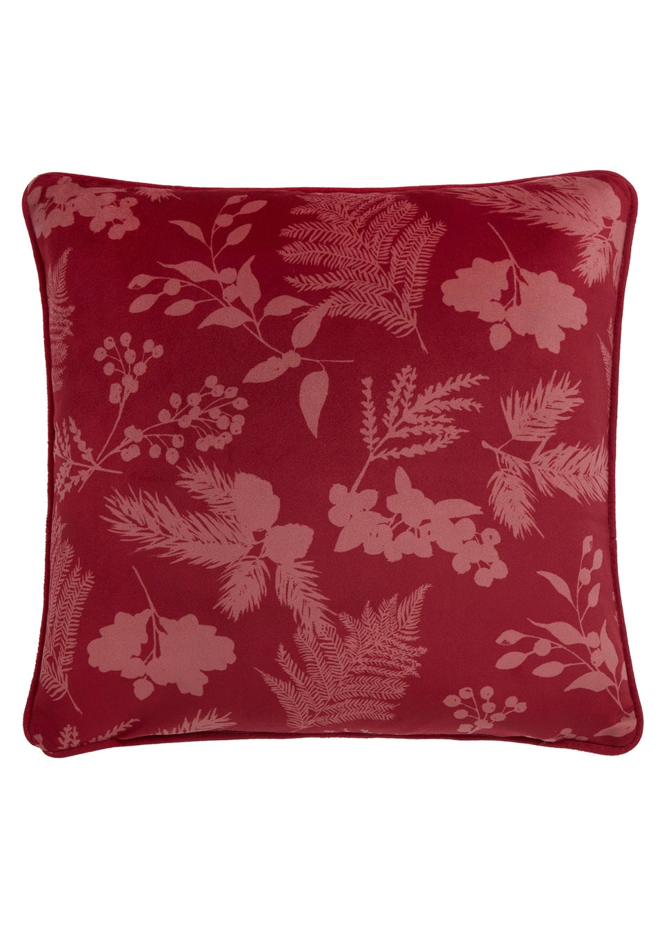 Dreams Drapes Lodge Winter Sprigs Christmas Green Velvet Filled Cushion 43cm x 43cm Matalan