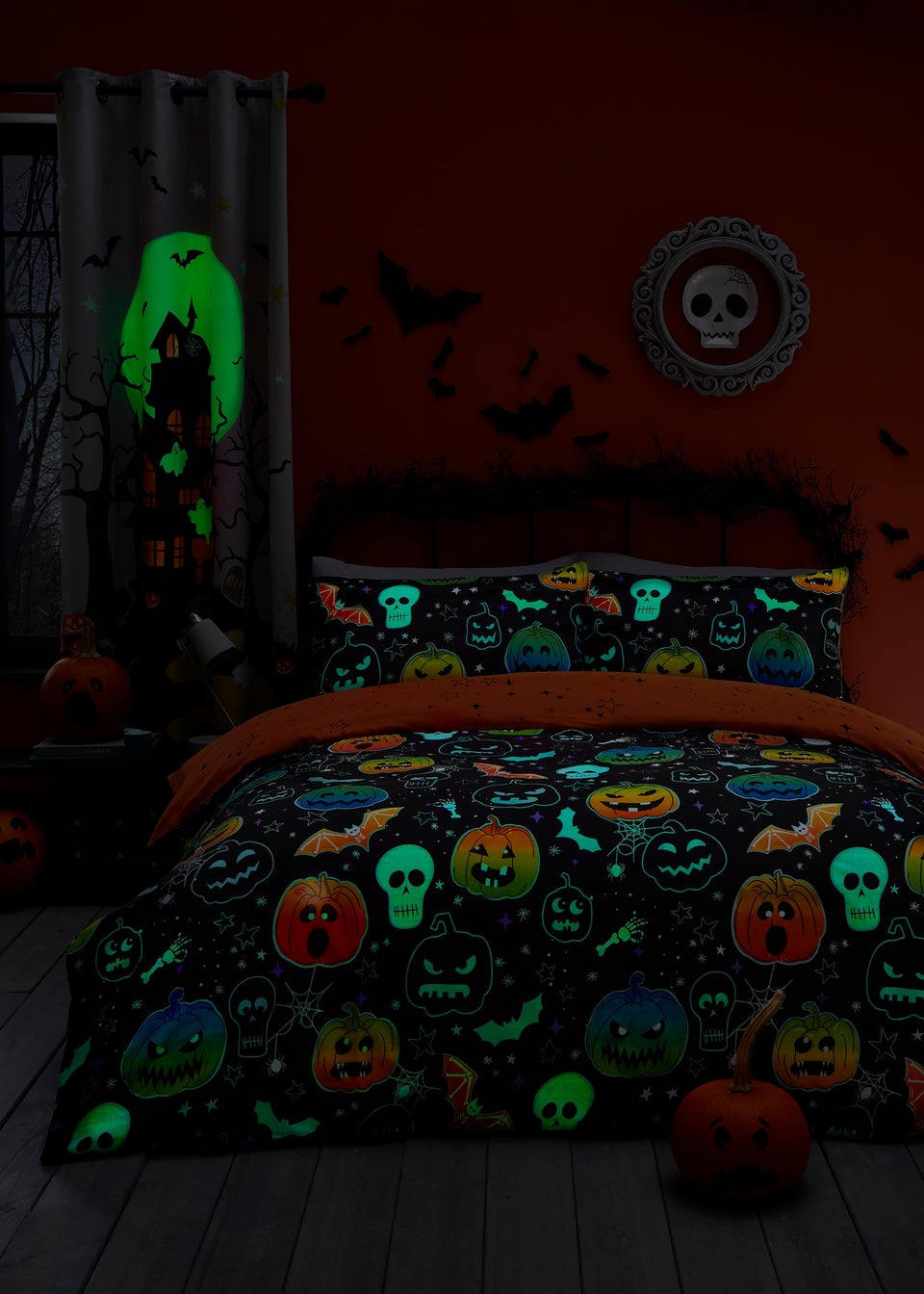 Bedlam Scary Pumpkins Glow in the Dark Halloween Black Duvet Cover Set
