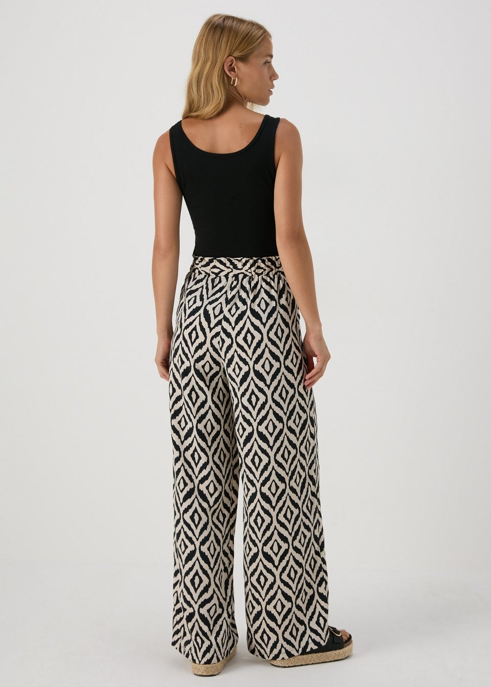 Monochrome Print Wide Leg Trousers