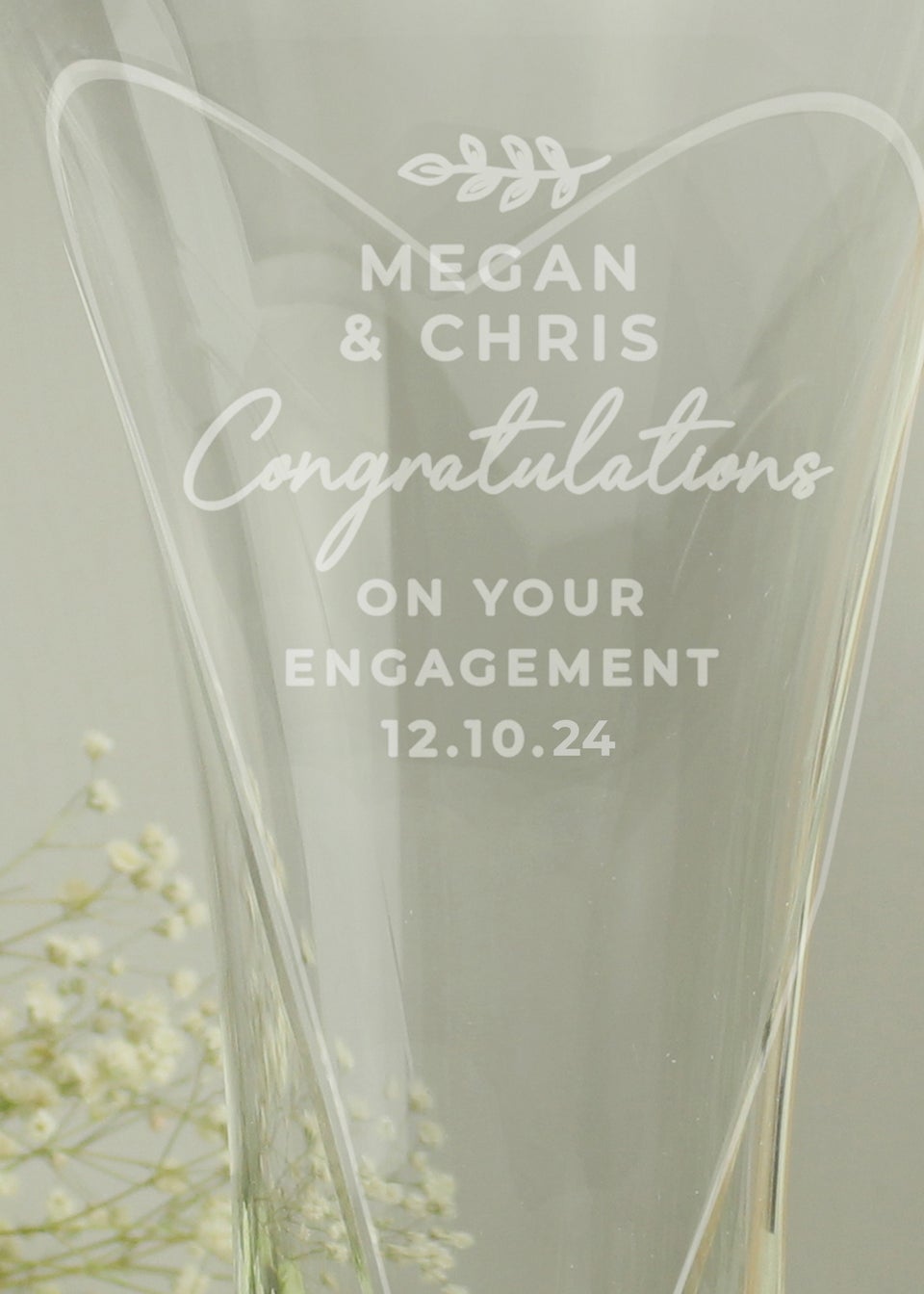 Personalised Memento Company Clear Free Text Botanical Hand Cut Diamante Heart Vase