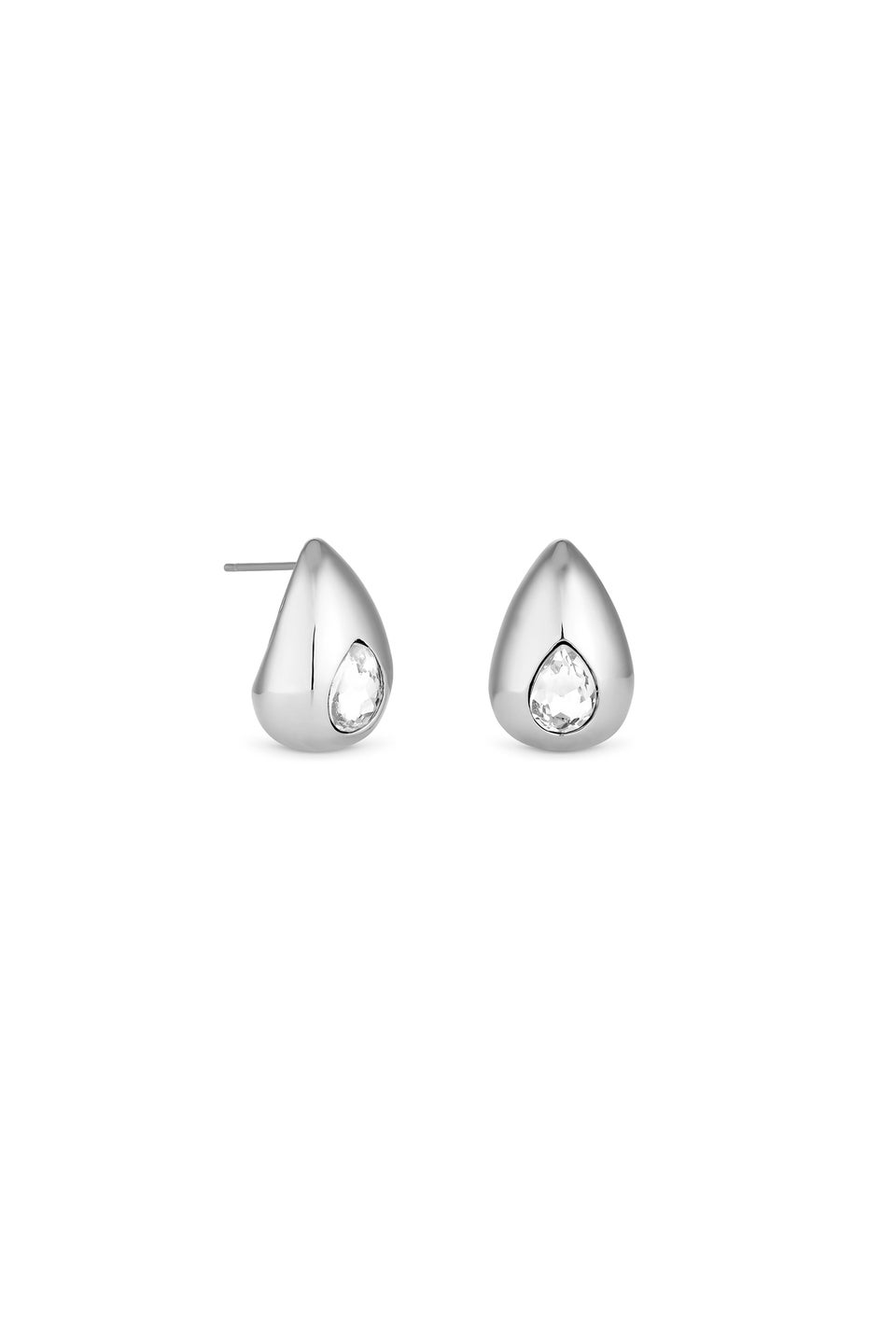 Mood Silver Crystal Pear Dome Hoop Earrings