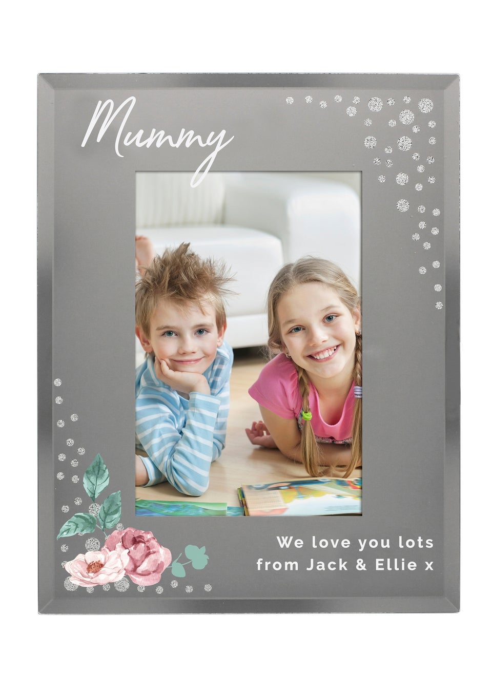 Personalised Memento Company Silver Floral 6x4 Diamante Glass Photo Frame