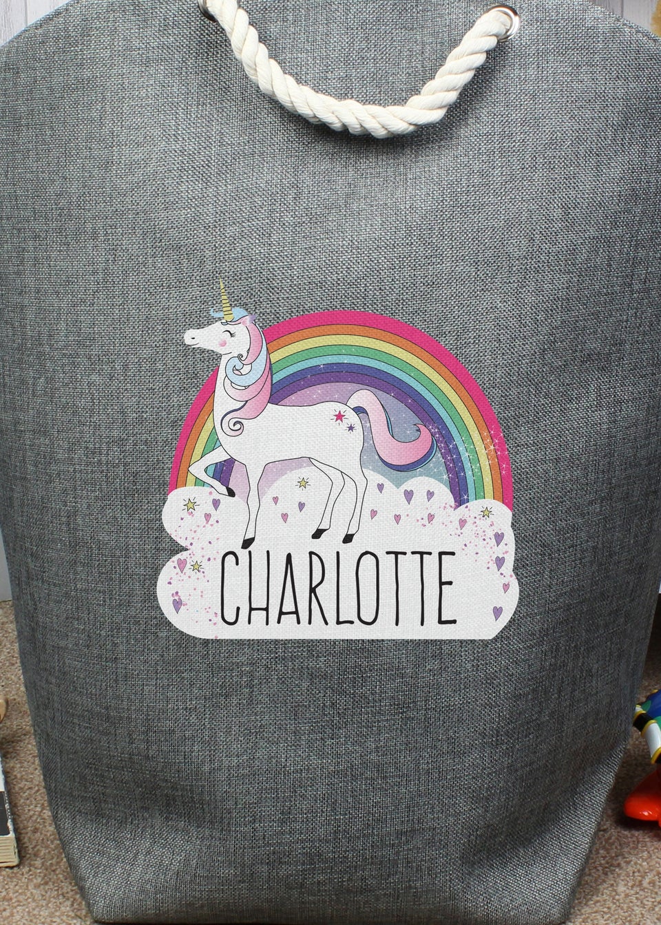 Personalised Memento Company Grey Unicorn Storage Bag