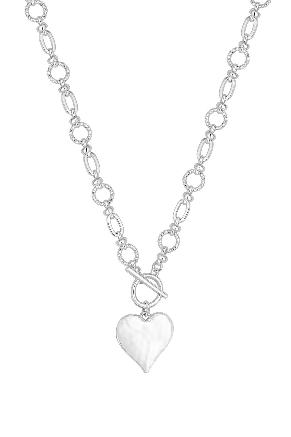 Mood Silver Molten Heart Ball Chain Long Pendant Necklace