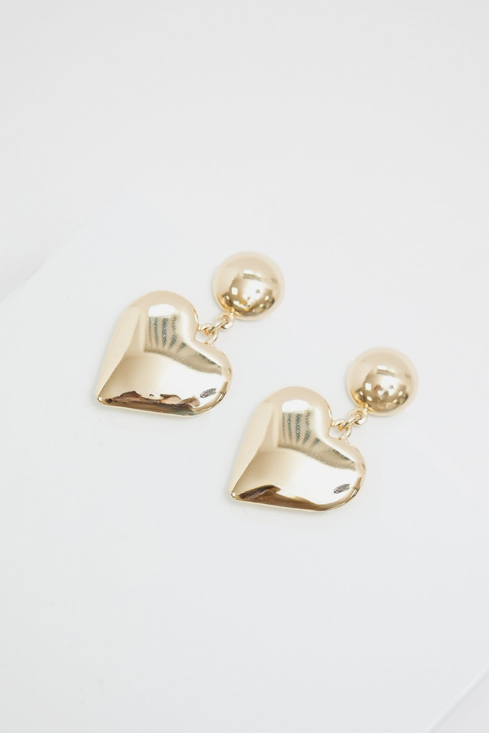 Mood Gold Polished Puffed Heart Drop Earrings