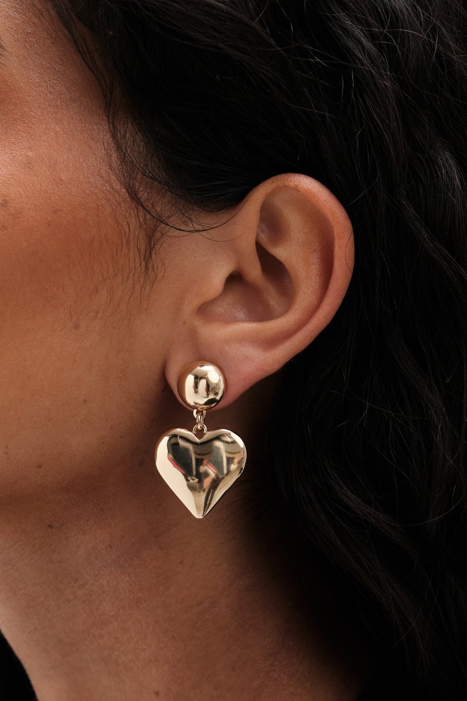 Mood Gold Polished Puffed Heart Drop Earrings