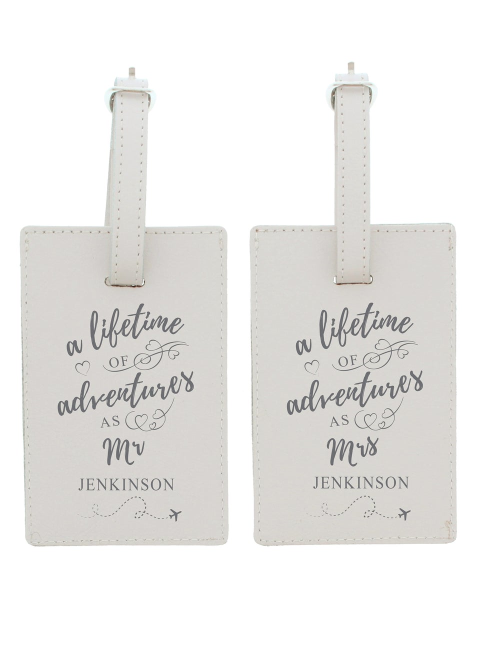 Personalised Memento Company Cream Lifetime of Adventures Couples Luggage Tags Matalan
