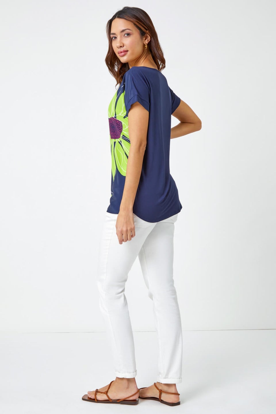 Roman Lime Contrast Floral Print T Shirt