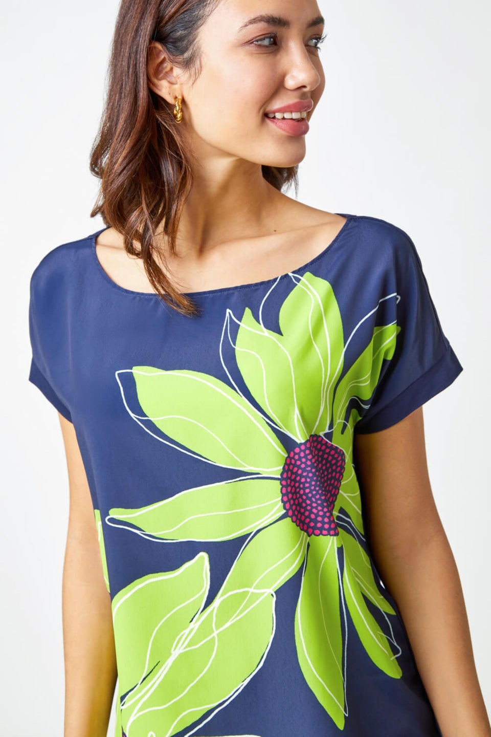 Roman Lime Contrast Floral Print T Shirt