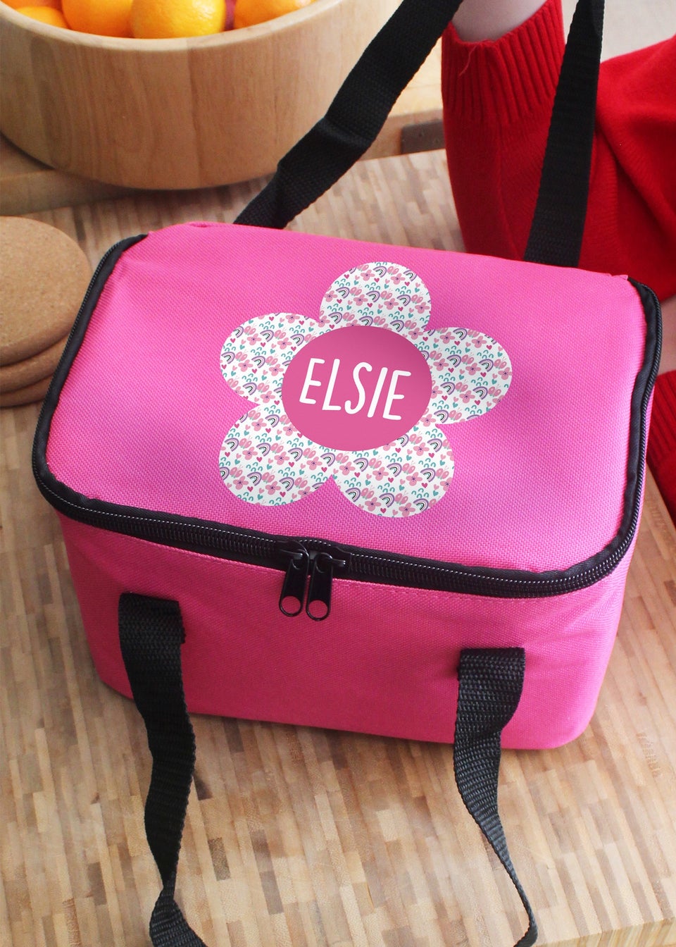Personalised Memento Company Pink Flower Lunch Bag