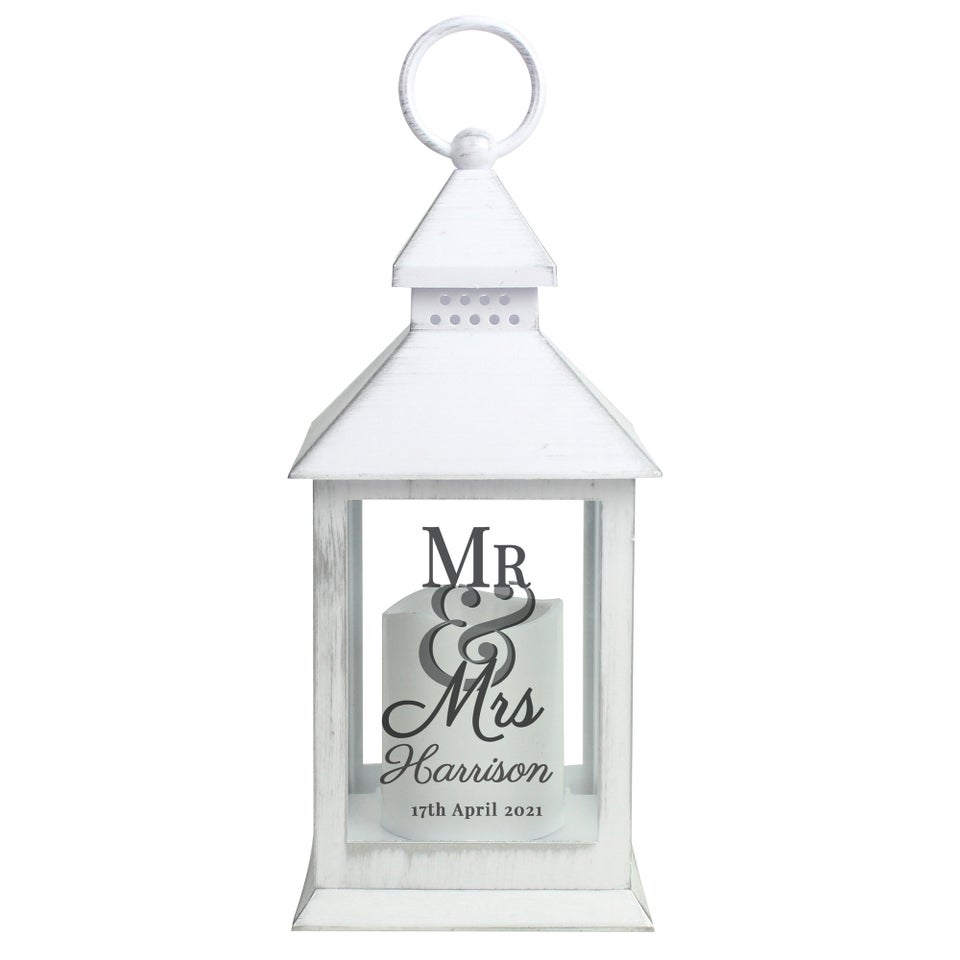 Personalised Memento Company White Mr & Mrs White Lantern