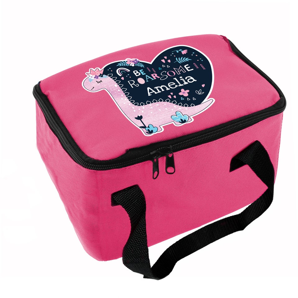 Personalised Memento Company Pink Dinosaur Lunch Bag