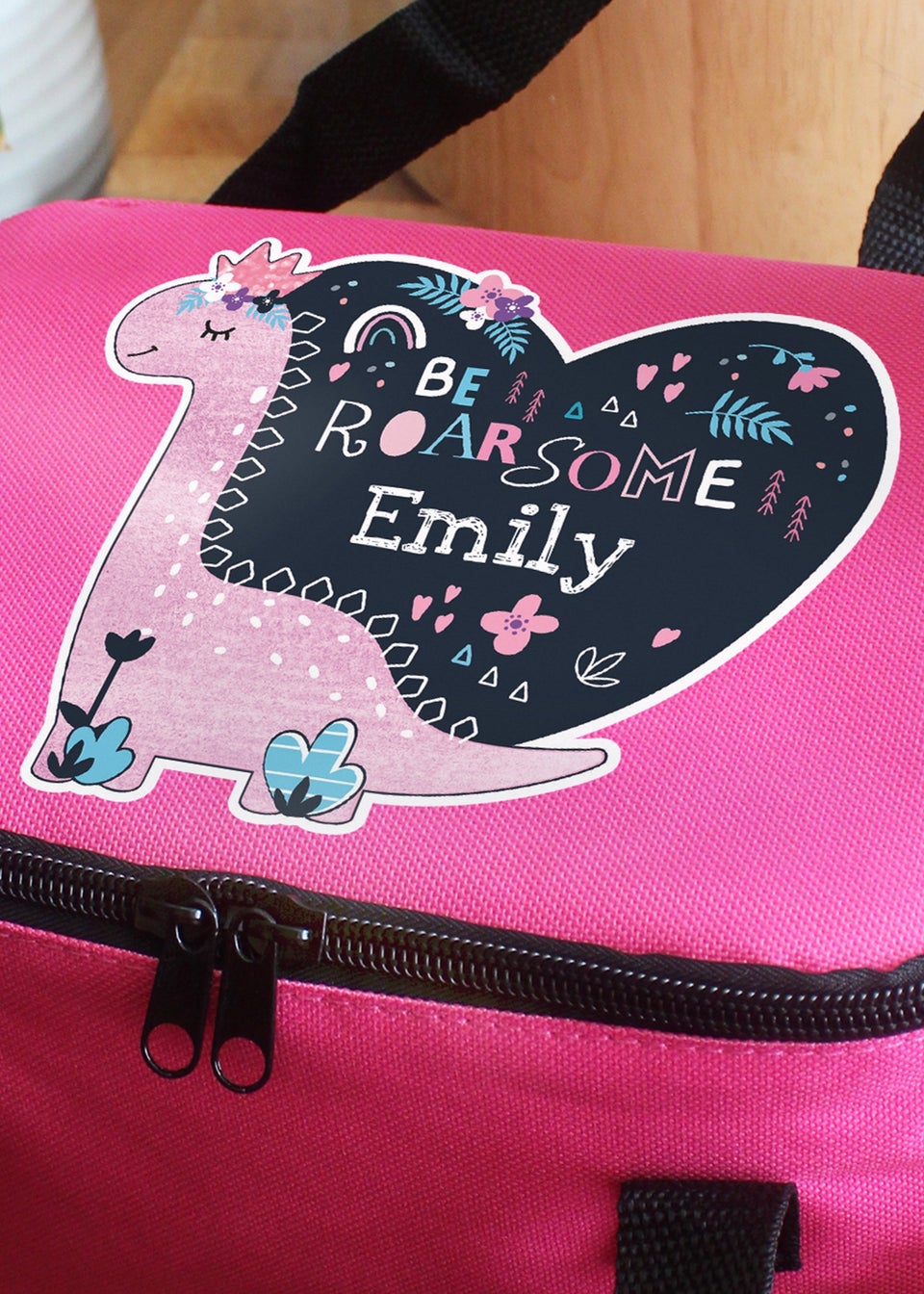 Personalised Memento Company Pink Dinosaur Lunch Bag