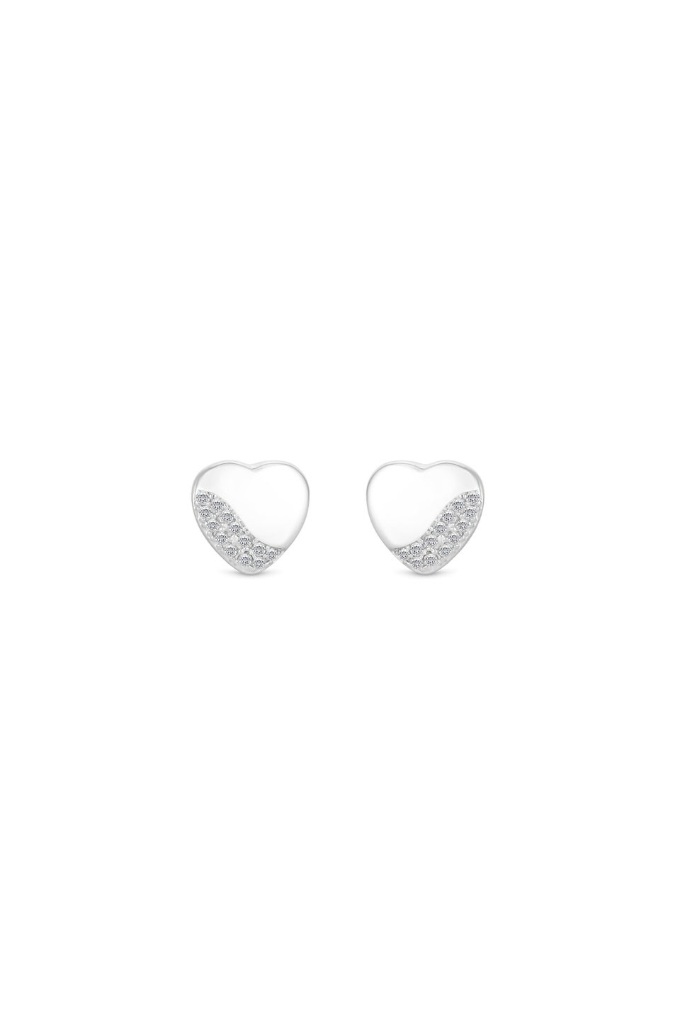 Simply Silver Sterling Silver 925 Polished and Pave Heart Stud Earrings