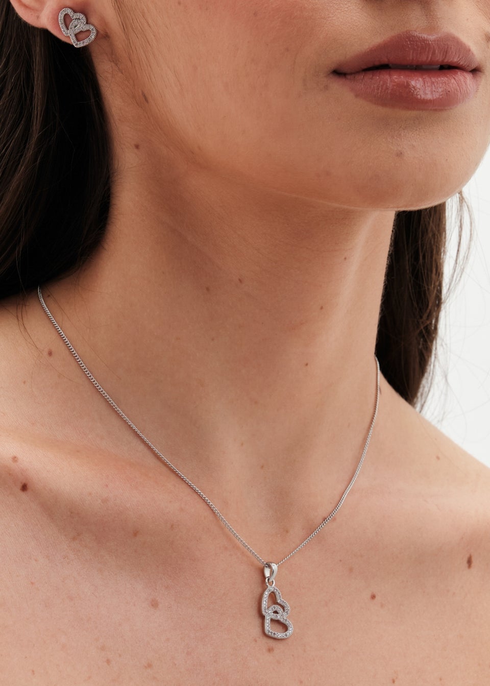 Jon Richard Rhodium Plated Cubic Zirconia Heart Pendant Set Gift Boxed Matalan